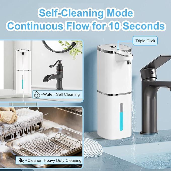 OHIFAST Automatic Foaming Soap Dispenser Touchless, USB Rechargeable Smart Hand Soap Dispenser, 9-Level Adjustable, Physical Button Operation, 13.5oz/400mL Wall Mounted for Bathroom Kitchen Dish Soap - ModernBath