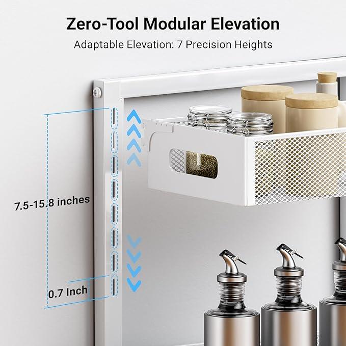 Pull-out Under Kitchen Sink Organizer, Metal Functional Under Sink Organizer, Height Adjustable Under Bathroom Sink Organizer, Under Sink Storage for Kitchen Bathroom Cabinet (White) - ModernBath