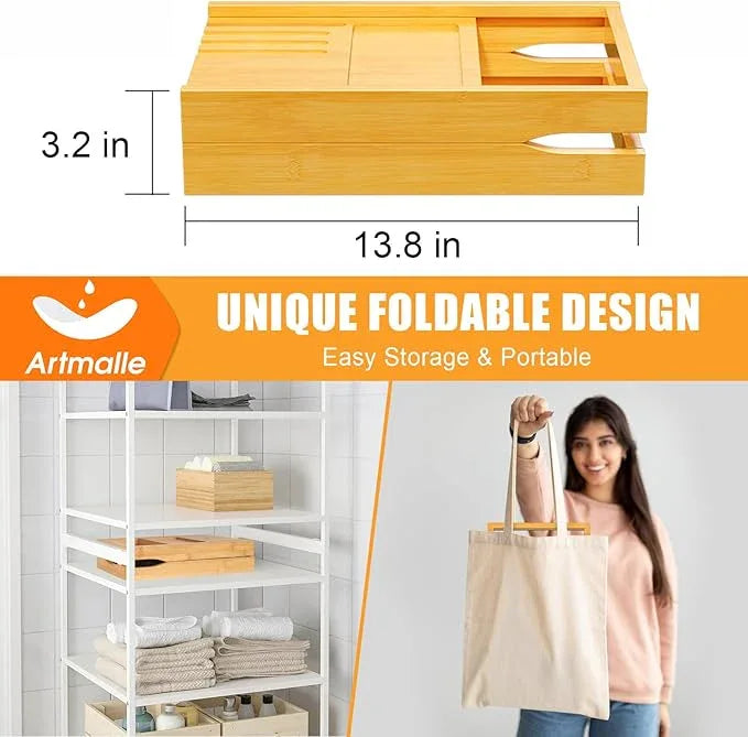 Artmalle Bathtub Caddy Tray for Tub, Expandable Bamboo Bath Table Tray with Book Stand for Home Spa Relaxing, Foldable Minimalist Bathroom Accessories for Women Men (Simple, Natural) (Natural) - ModernBath