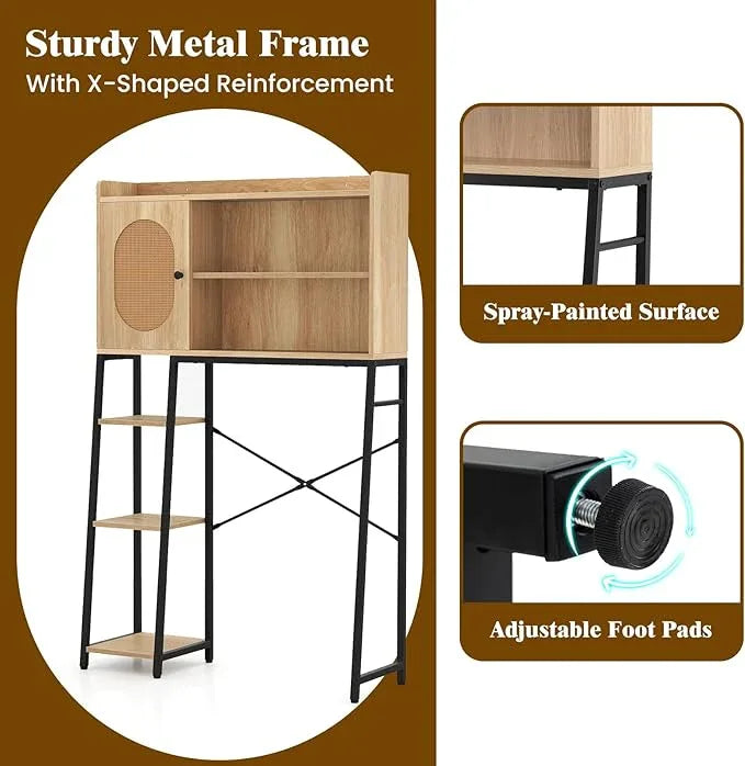 Giantex Over The Toilet Storage Cabinet with Rattan Door, Freestanding Space Saver Rack Above Toilet with Metal Stand, Adjustable Shelf, Over Toilet Bathroom Organizer for Restroom, Laundry - ModernBath