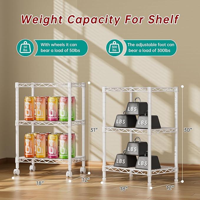 3 Tier Adjustable Storage Shelves Heavy Duty Metal Utility Shelf Wire Shelving Unit Organizer Rack for Home Kitchen Office Bathroom Pantry Room 12" D x 18" W x 30" H - ModernBath