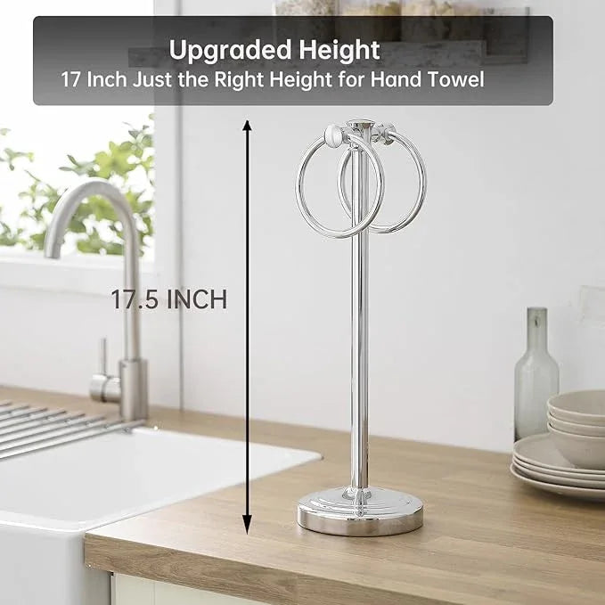 Hoimpro 17" Polished Chrome Standing Towel Rack Bracket, Double Towel Ring Free Hand Towel Stand Holder Bathroom Hardware Accessories Set Towel Bar for Bathroom Vanities and Kitchen Countertops - ModernBath