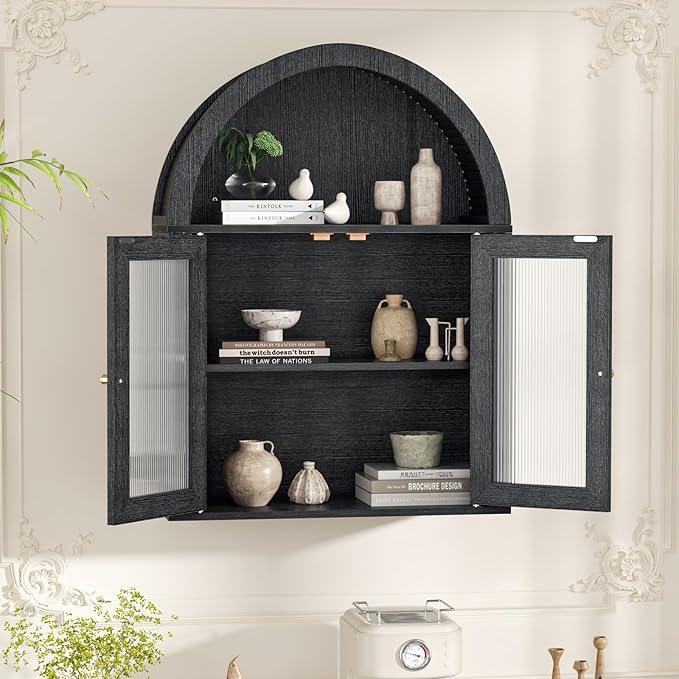 Bathroom Wall Cabinet, Arched Cabinet Wall Mount, 2 Acrylic Doors, 1 Adjustable and Removable Shelf, for Laundry Room, Living Room, Restroom, Kitchen, Black - ModernBath