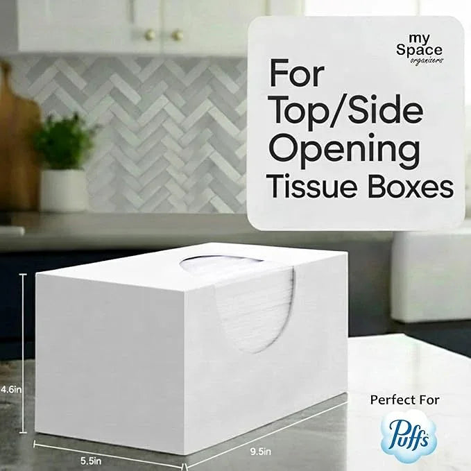 Tissue Box Cover Rectangle - Tissue Box Holder Rectangular - Compatible with Puffs - Acrylic White Bathroom Accessories Décor - ModernBath