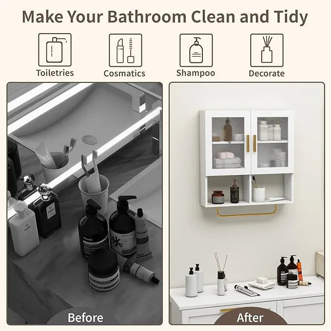 Wall Mounted Bathroom Storage Cabinet Medicine Cabinet with Acrylic Doors & Towel Bar Adjustable Shelves for Bathroom, Laundry Room, Bedroom, Enterway - ModernBath