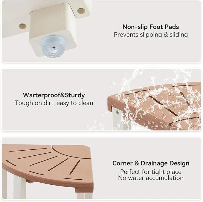 Shower Bench, Corner Shower Stool for Inside Shower and Shaving Legs, Waterproof HDPE Shower Chair Seat with Storage Shelf for Bathroom Non-Slip - ModernBath