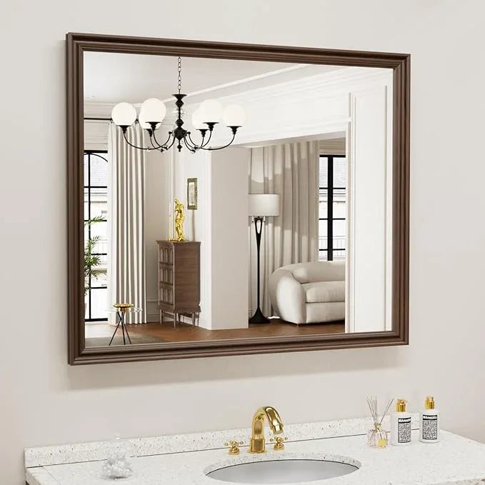 WEER Retro Copper Bathroom Mirror, 36x30 Inch Bronze Oil Rubbed Framed Mirror, Rectangle Classic Vintage Framed Wall Mirror, Farmhouse Vanity Mirror, Tempered Glass, Vertically or Horizontally - ModernBath