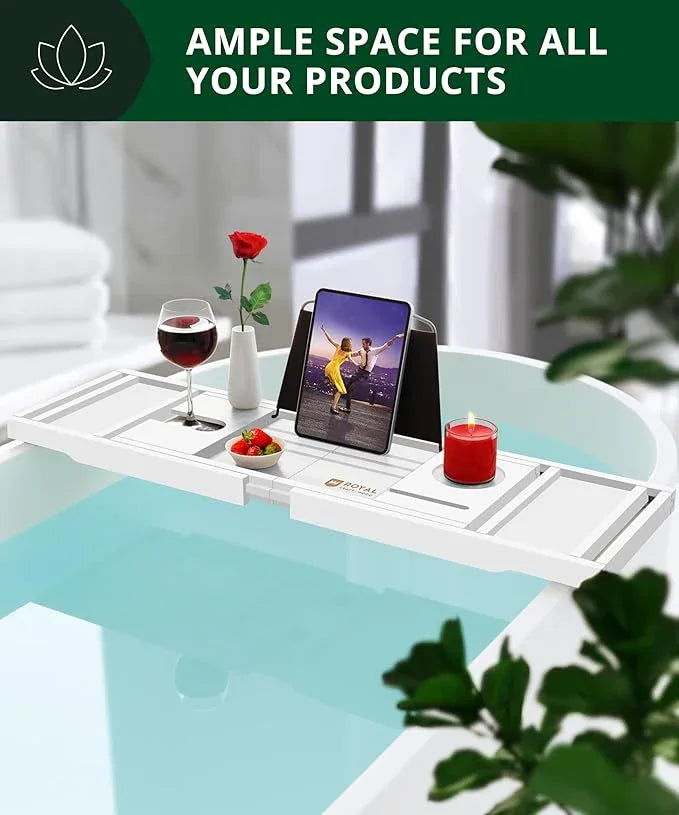 ROYAL CRAFT WOOD Premium Foldable Bathtub Tray - Wood Bath Tray for Tub, Bamboo Shelf, Expandable Bath Table Trays, Bathtub & Bathroom Accessories for New Home & Mothers Day & Birthday Gifts for Mom - ModernBath