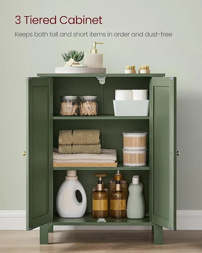 VASAGLE Floor Storage Cabinet, Freestanding Storage Unit with 2 Adjustable Shelves, for Bathroom Living Room Dining Kitchen, 11.8 x 23.6 x 31.5 Inches, Forest Green UBCB060C01 - ModernBath