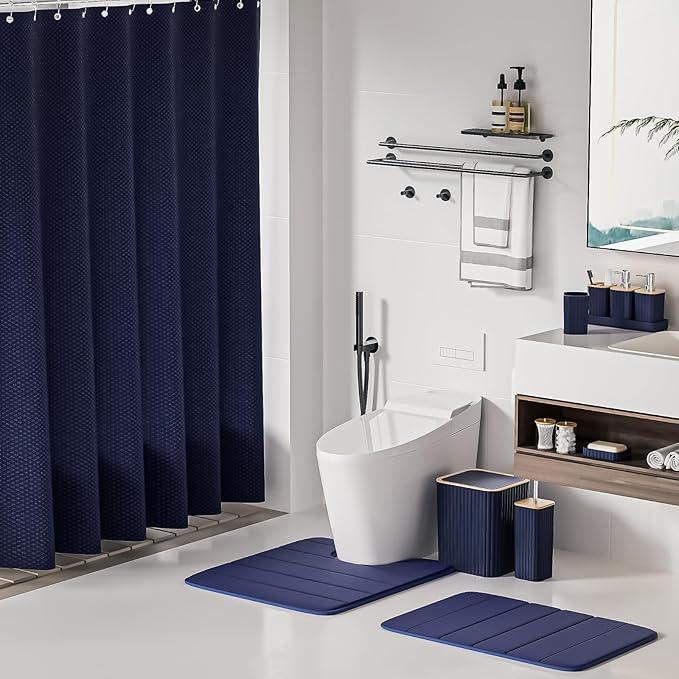 XLHOMO Bathroom Set - 25PC Blue Bathroom Set with Shower Curtain and Rugs, Bathroom Accessories Set, Blue Shower Curtain Set with Bathroom Trash Can - ModernBath