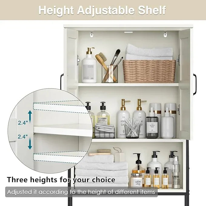 Over The Toilet Storage Cabinet, Over Toilet Bathroom Organizer, Above Toilet Storage Cabinet with Barn Doors Behind Toilet Bathroom Organizer (Cream White) - ModernBath