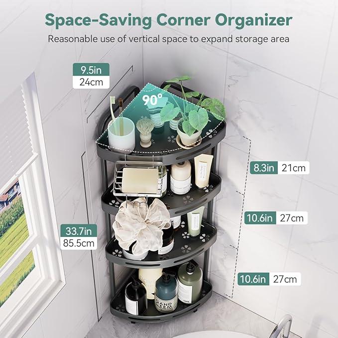 Corner Shower Caddy Stand, 4 Tier Standing Shower Organizer with Soap Holder, Rustproof Shower Shelves for Bathroom Shampoo Storage, Grey - ModernBath