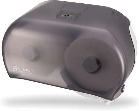 San Jamar Classic Versatwin Plastic Tissue Dispenser, Toilet Paper Holder, Tissue Holder with Dual Dispensing for Bathroom, Commercial, Office, Restaurants, Hospitals, Schools, 5.5 Inches, Black Pearl
