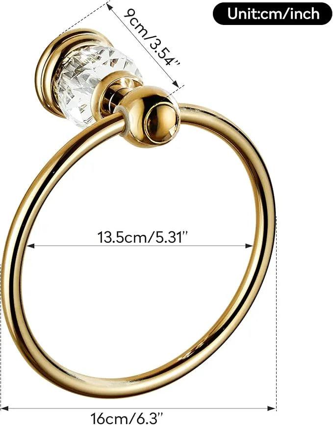 WINCASE Crystal Towel Ring, Gold Towel Holders for Bathrooms, Round Hand Towel Rack Wall Mounted Decorative - ModernBath