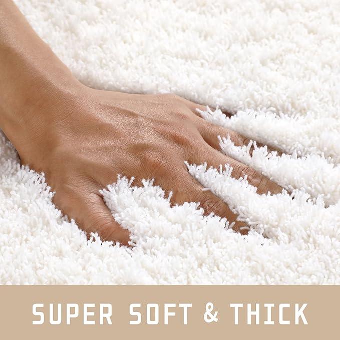 Yimobra U Shaped Toilet Bath Rug, Fluffy Plush, Super Shaggy Soft Non Slip, Water Absorbent Microfiber Bath Mat, Dries Quickly, Machine Washable Thick Bathroom Rugs, 20"x 24", Off White - ModernBath