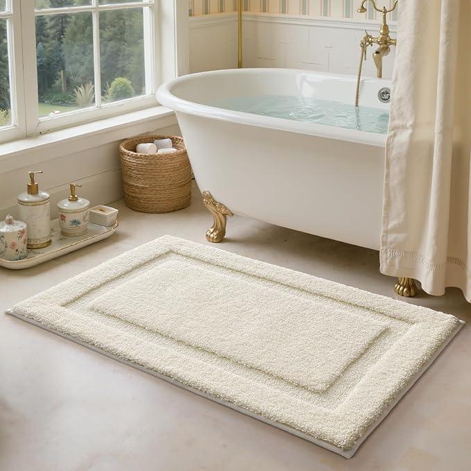 LUMI Ultra Soft Bathroom Rugs Non Slip with Rubber Backing, Absorbent Washable Bath Mat Quick Dry, Upgraded Premium Microfiber Plush Carpet for Bathtub and Shower Floor, Ivory White, 24x60 - ModernBath