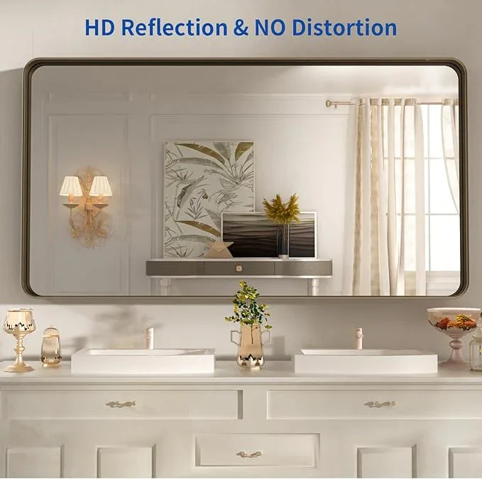 WEER 55x30 Inch Bronze Bathroom Mirror for Vanity, Brushed Bronze Metal Frame Rounded Rectangle Mirror with Tempered Glass, Anti-Rust (Horizontal/Vertical) - ModernBath