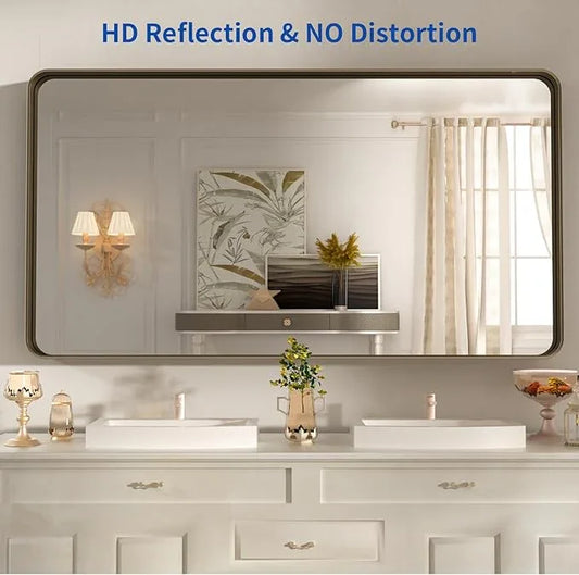 WEER 55x30 Inch Bronze Bathroom Mirror for Vanity, Brushed Bronze Metal Frame Rounded Rectangle Mirror with Tempered Glass, Anti-Rust (Horizontal/Vertical) - ModernBath
