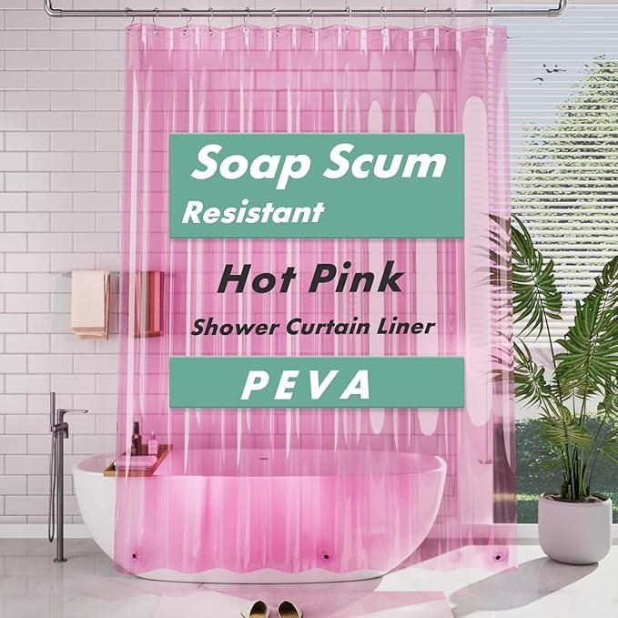 AmazerBath Extra Long Shower Curtain Liner, Clear Pink Shower Liner 84 Inches Long, 72x84 Plastic Shower Curtain Liners, Cute Tall Shower Liner, PEVA Bathroom Shower Curtain Liners & 3 Magnets - ModernBath
