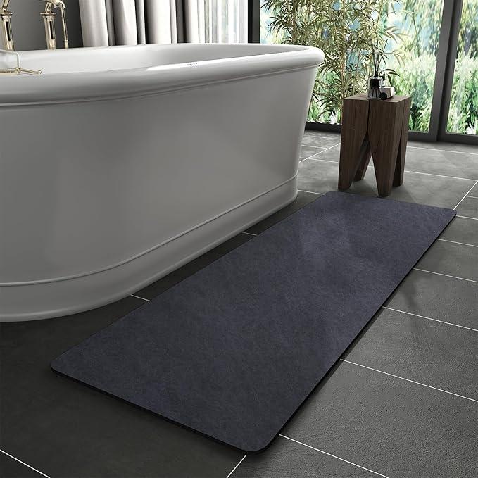 MontVoo -Bath Mat Rug-Rubber Backing Non Slip Quick Dry Absorbent Thin Bathroom Rugs Fit Under Door-Faux Suede Surface Bathroom Floor Mats-Shower Rug for in Front of Bathtub Shower Navy 24"X70" - ModernBath