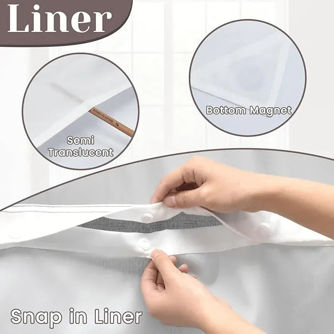 SORTTO No Hook Slub Textured Shower Curtain with Snap in Liner - Grey Fabric Outer Curtain & Waterproof Inner Liner, Hotel Style with See Through Top Window, 71x74 in - ModernBath