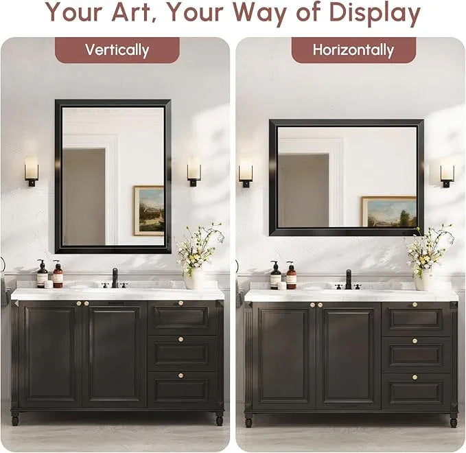 USHOWER Rectangular Bathroom Mirror, 30x40 Inch Wall Mirror, Mirrors for Bathroom Sink, Beveled Aluminum Frame, Anti-Rust, Big Brushed Black Vanity Mirror for Restroom, Mirror Wall - ModernBath