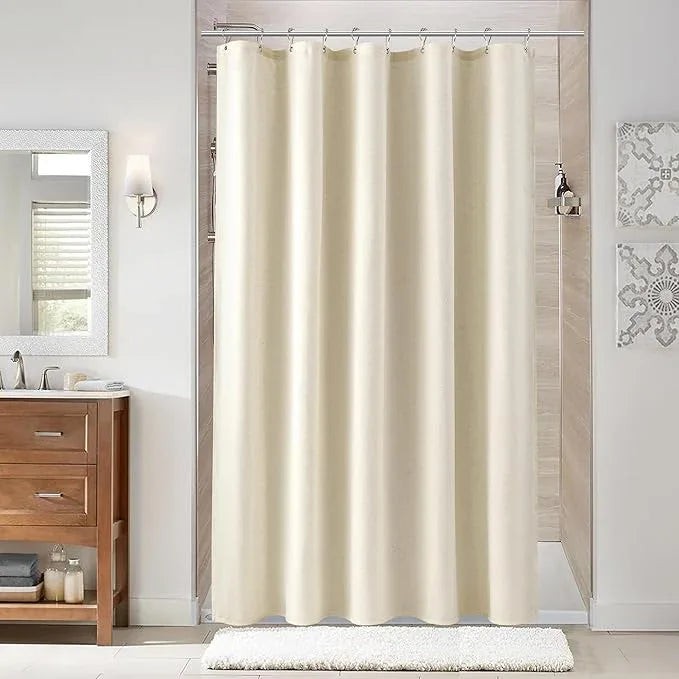 Naturoom Warm Beige 60 Inch Shower Curtain - Stall Narrow Half Linen Ultra Thick Fabric Shower Curtain Set with Hooks, Boho Farmhouse Rustic RV Camper Bath Curtains for Bathroom, 60x72 - ModernBath