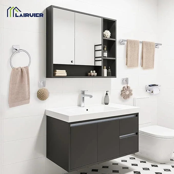 5-Piece Polish Chrome Bathroom Hardware Set, SUS304 Stainless Steel Bathroom Accessories Set 23.6 inches Towel Bar, Toilet Paper Holder with Shelf, Towel Ring and Two Towel Hooks Wall-Mounted - ModernBath