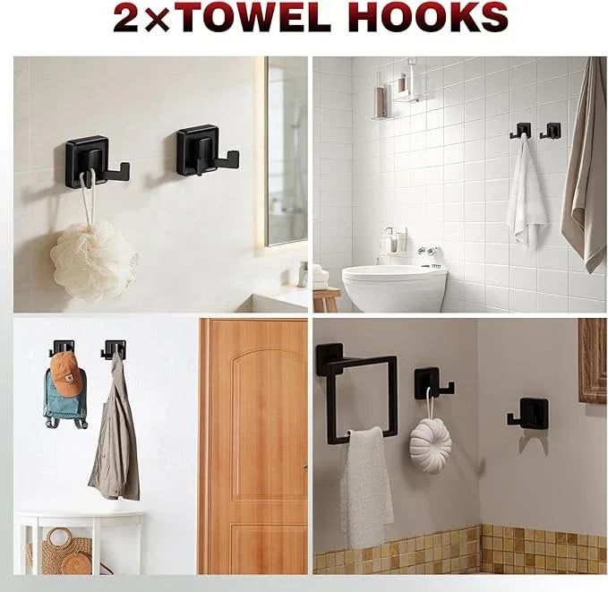SHUNLI 5-Pieces Matte Black Bathroom Hardware Accessories Set, SUS304 Stainless Steel Towel Bar, Toilet Paper Holder, Bathroom Towel Holder with Wall Mounted - ModernBath