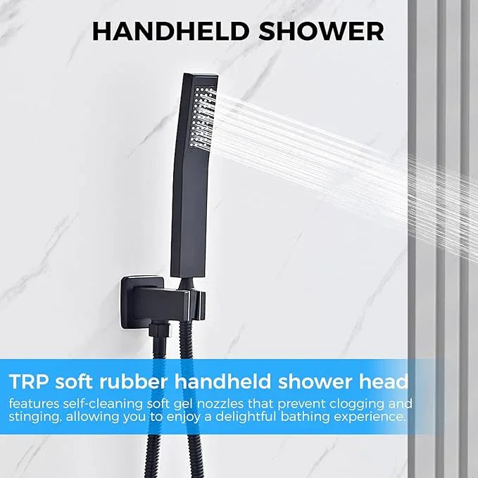 Shower Faucet Set Matte Black Complete Shower System with 8 Inches Rain Shower Head and Handheld Spray Bathroom Rain Shower Faucet Set Rainfall Shower System with Shower Valve（RY3-LYQ2-Black） - ModernBath