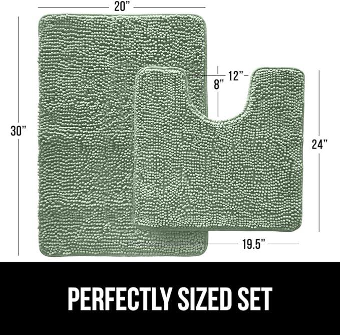 GORILLA GRIP Bathroom Rug Sets, Soft Chenille 2 Piece Area Rugs Set, Toilet Base Mat and 30x20 Carpet, Absorbent Microfiber Washable Mats Dry Quickly, Home Décor and Bath Room Accessories Sage Green - ModernBath