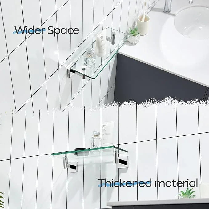 KOKOSIRI Bathroom Shelves Wall Mounted Floating Glass Shelf Polished Stainless Steel 12-Inch Hanging Rack for Storage/Room Decor 2 Pack B1105CH-L12-P2 - ModernBath