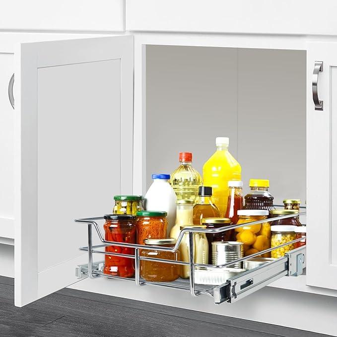 Pull Out Cabinet Organizer 11" W X 17" D, Slide Out Drawers For Kitchen Organizers and Storage, Pull Out Drawers For Cabinets Capacity Heavy Duty Caddy, Cabinet Shelves Chrome-Plated, Bathroom Pantry - ModernBath