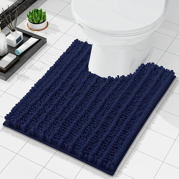 Arotive Luxury Chenille Toilet Rugs U-Shaped, Extra Soft Thick Absorbent Bathroom Mat, Non-Slip Shaggy Plush Contour Rugs, Machine Wash Dry Bath Mat for Toilet Base, 24x24, Navy - ModernBath