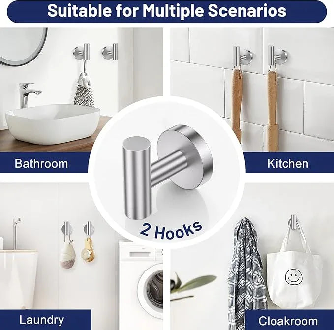 Brushed Nickel Bathroom Hardware Set, 4-Piece Towel Holder Set Include Double Bases Toilet Paper Holder,Towel Ring and 2 Towel Hooks Stainless Steel Wall Mounted Bathroom Hardware Accessories Set - ModernBath