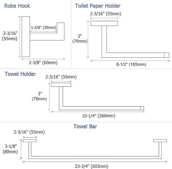 Suyar Polished Chrome Bathroom Hardware Set 4 Pieces, 304 Stainless Steel Bathroom Accessories, Include Robe Hook, Toilet Paper Holder, Hand Towel Holder, Bath Towel Bar - ModernBath