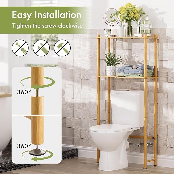 AmazerBath Bamboo Over The Toilet Storage Shelf, 2-Tier Over Toilet Organizer Rack, Freestanding Above Toilet Shelf for Bathroom, Laundry, Space Saver, Natural Color - ModernBath