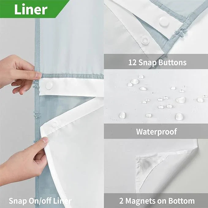 eachope Extra Long No Hook Boho Farmhouse Shower Curtain with Snap-in Fabric Liner set-71Wx86H(84H),Tufted Chevron Striped Hotel Grade Cloth Shower Curtains for Bathroom,Water Repellent,Fog Blue - ModernBath