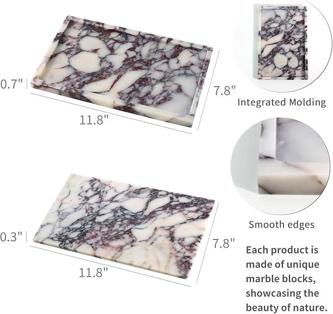 Real Luxurious Natural Marble Vanity Tray Genuine Marble Storage Tray for Home Decor Stone Tray for Bathroom/Kitchen/Vanity/Dresser Non-Resin/Non-Ceramic/Viola Tablet Set - ModernBath