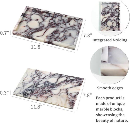 Real Luxurious Natural Marble Vanity Tray Genuine Marble Storage Tray for Home Decor Stone Tray for Bathroom/Kitchen/Vanity/Dresser Non-Resin/Non-Ceramic/Viola Tablet Set - ModernBath