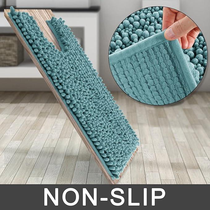 Yimobra Toilet Rug U Shaped Washable 24x24 Inch - Ultra Soft Absorbent Chenille Bath Rugs for Toilet, Quick Dry & Machine Washable, Non Slip Contour Bathroom Mat, Teal Blue - ModernBath