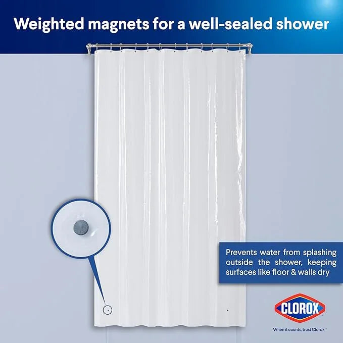 CLOROX Shower Curtain Liner, Premium Medium-Weight Durable Waterproof 6g PEVA for Bathroom with Weighted Magnets, Extra Long 72" x 96", Clear 1 Pack - ModernBath