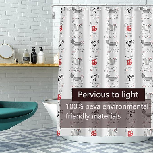 TIKABC Shower Curtain Liner, 4G PEVA Shower Liner, Plastic Waterproof Shower Curtains, with Grommet Holes and 3 Magnetic Weights(Black Red Kitten) - ModernBath