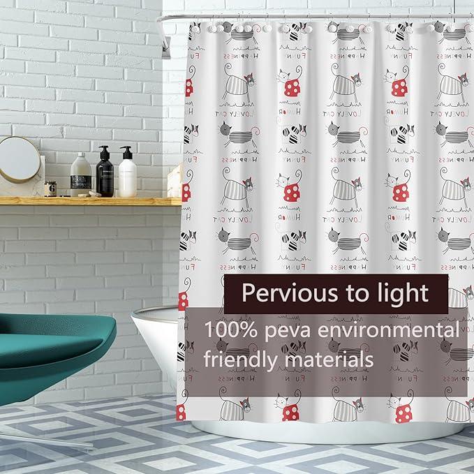 TIKABC Shower Curtain Liner, 4G PEVA Black and Red Kitten Shower Liner, Plastic Waterproof Shower Curtains, 72x72 inch with Grommet Holes 3 Magnetic Weights - ModernBath