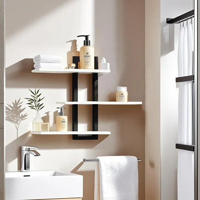 Floating Shelves for Wall 3 Tier White Bathroom Shelf Wall Mounted Black Modern Pine Wooden Shelves Rack for Livingroom Bedroom Kitchen Book Plants Organizers and Storage Decor - ModernBath