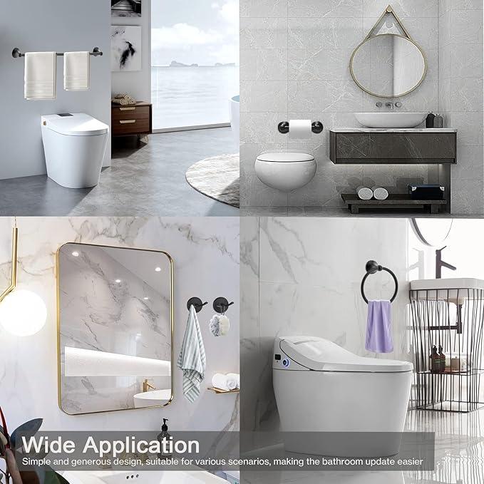 8-Pieces 24" Bathroom Hardware Set, Bathroom Accessory Set, Includes 24" Adjustable Bath Towel Bar, Towel Rings Wall Mounted, Toilet Paper Holder, Robe Towel Hooks (Matte Black) - ModernBath