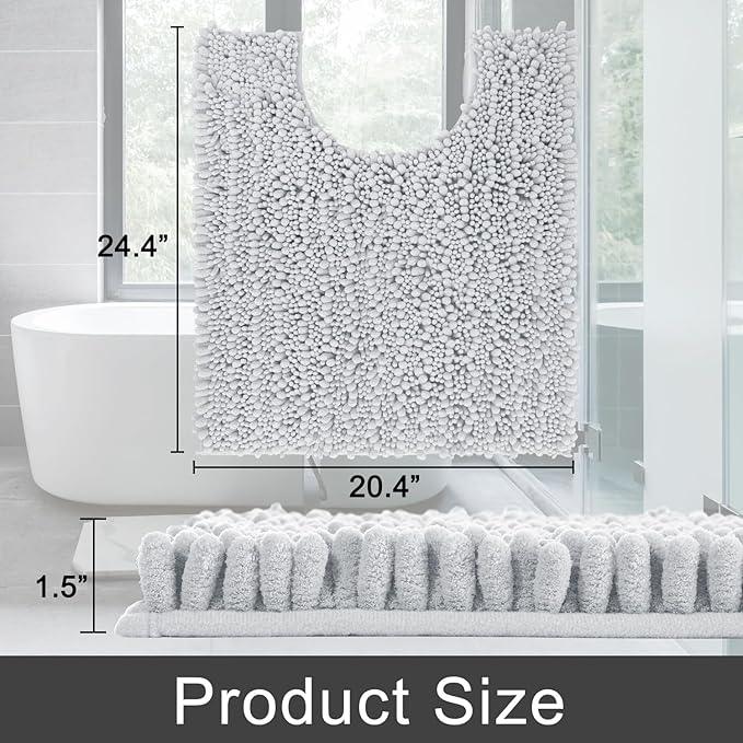 Yimobra Toilet Rug U Shaped Washable 24x20 Inch - Ultra Soft Absorbent Chenille Bath Rugs for Toilet, Quick Dry & Machine Washable, Non Slip Contour Bathroom Mat, Silver - ModernBath