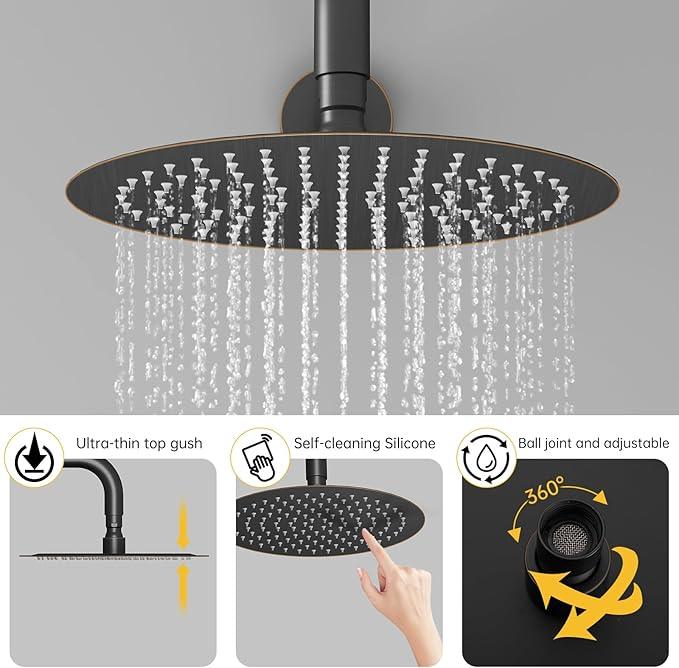 BESy Shower System with 10 Inch Round Rain Shower Head and Handheld Wall Mounted, High Pressure Rainfall Shower Faucet Fixture Combo Set with 2 in 1 Handheld Showerhead for Bathroom, Oil Rubbed Bronze - ModernBath