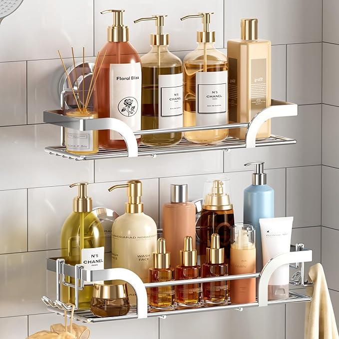 TAILI Shower Caddy Suction Cup 2 Pack, Heavy Duty Bathroom Basket, Bath Shelves for Inside,Stainless Steel Shower Holder Organizer for Bathroom Storage & Home Decor,No Drilling,Silver - ModernBath