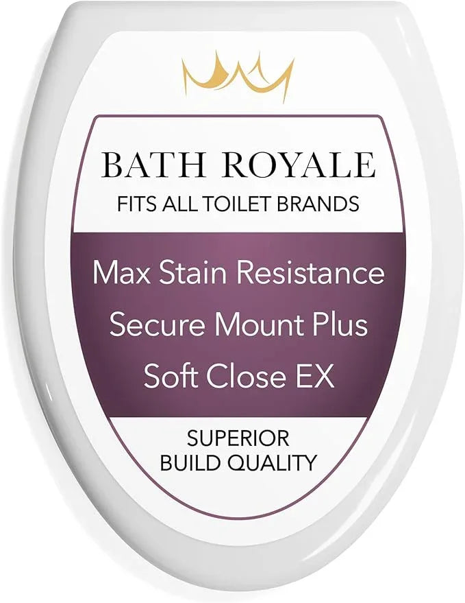 Bath Royale Slow Close Toilet Seat BR501-00 White Elongated, Stain-Resistant and Easy to Keep Clean, Heavy Duty Fits All Toilet Brands, Executive Series - ModernBath